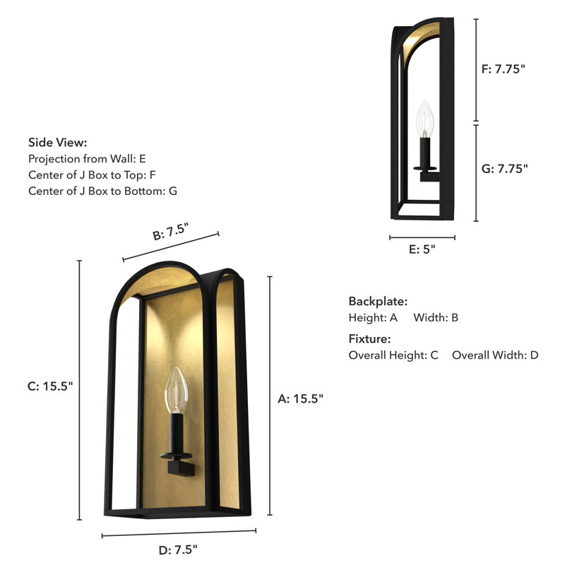 Dukestown Black Iron Arched Wall Sconce with Metallic Leaf