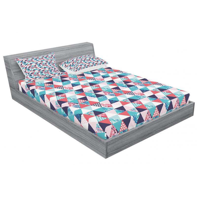Microfiber Geometric Sheet Set, Queen Sheet Set with Fitted Sheet