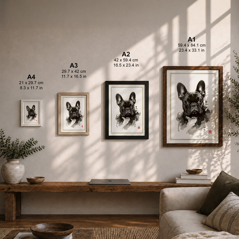 French Bulldog Study Japandi - Framed Print, Unframed, A1 - 84.1 x 59.4 cm