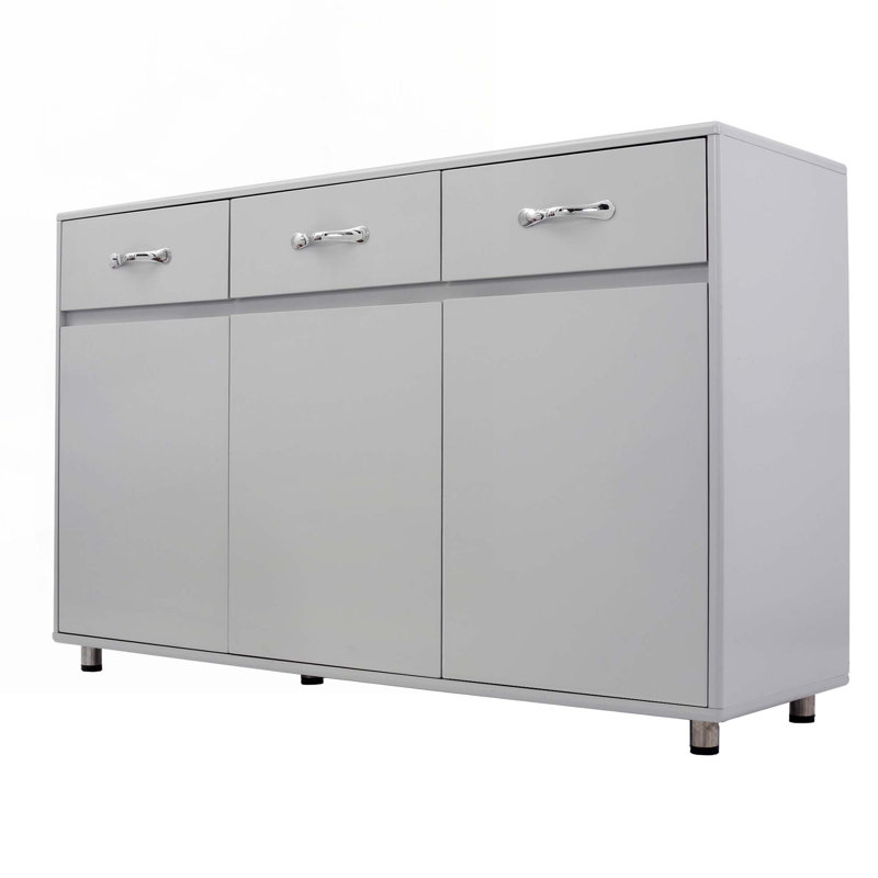 Console en bois avec 2 armoires, 3 tiroirs, Gris
