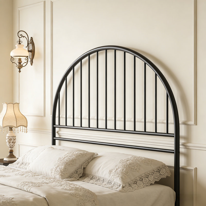 Arched Design Matte Black Metal Headboard With Adjustable Height Brackets For Queen/Full Bed Frame, Queen
