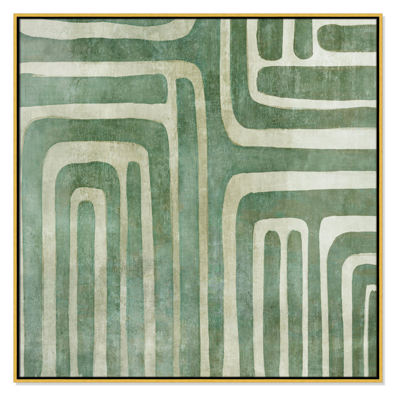 «Whimsical Green I Print» par Emma Peal, Cadre flottant doré, H 41,5 po x l 41,5 po x P 2 po