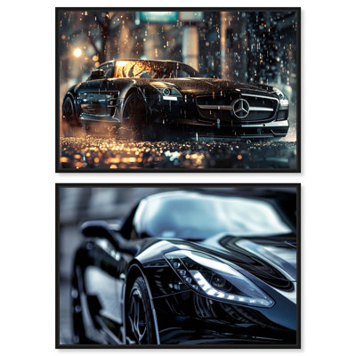 Glam Car Night Duo Canvas Print Glam Wall Art by Art Remedy, Black Frame, 15 x 10