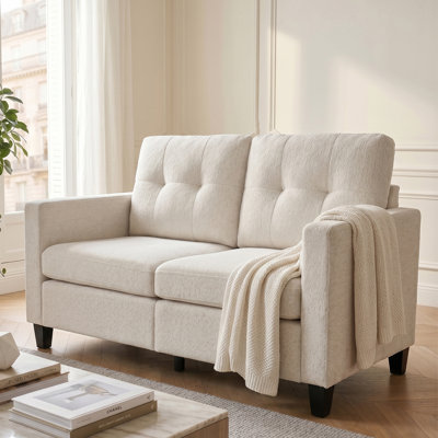 Modern Loveseat Sofa, 138cm Compact Scandi Fabric Couch with Tufted Cushion Back 2-Seater Sofa, for
