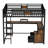 Queen Loft Bed with Desk and Storage, Metal Loft Bed Frame with Ladders, Noise-Free, No Box Spring Needed, Black-2040538446-2040538443