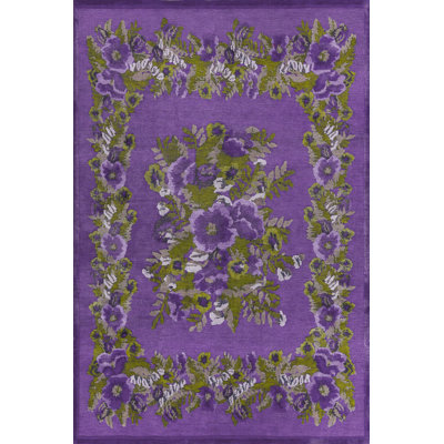 Tapis tissé à motif floral mauve et vert Karabagh