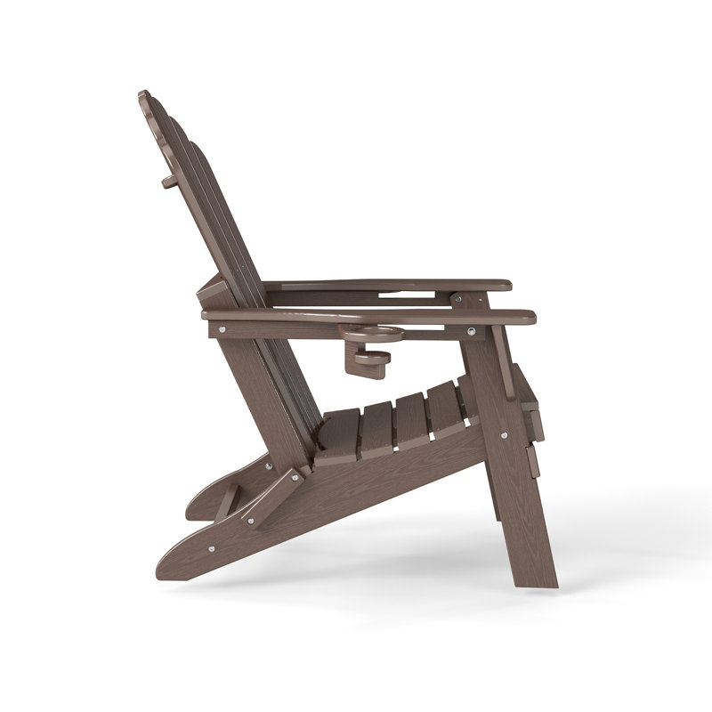 Ensemble de chaises pliantes 3 pièces Adirondack en PEHD avec porte-gobelets intégrés pour l'extérieur, Café