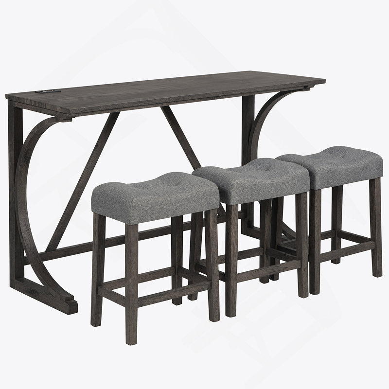 Ensemble de table de salle à manger 4 pièces, Gris foncé, Gris / Gris foncé