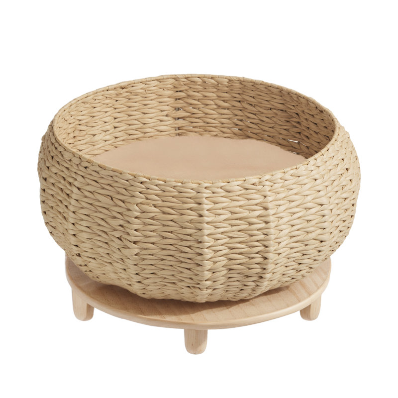 Sleeping in the Bowl Cat Bed, Hand-Woven Cat Nest With Soft Cushion And Non-slip Base, Large Size 16.93" L x 16.93" W