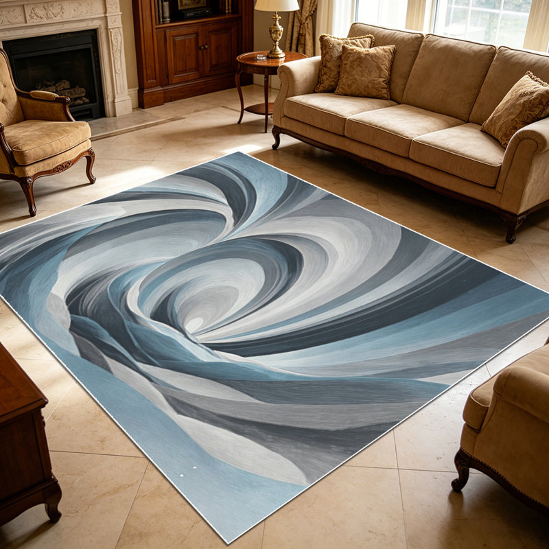 1PC Modern Abstract Swirl Blue Gray Geometric Art area rugs for Living Room, Soft and Comfortable, Suitable for all seasons, easy-to-maintain, machine washable Indoor floor mat, Under Table Farmhouse suitable for living room, bedroom, dining area,
