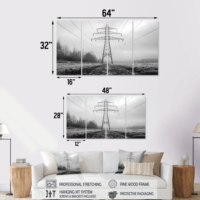 «Monura» gris hiver électrique Aura Power Lines - ensemble de reproductions d'art mural Power Lines, H 32 po x l 64 po
