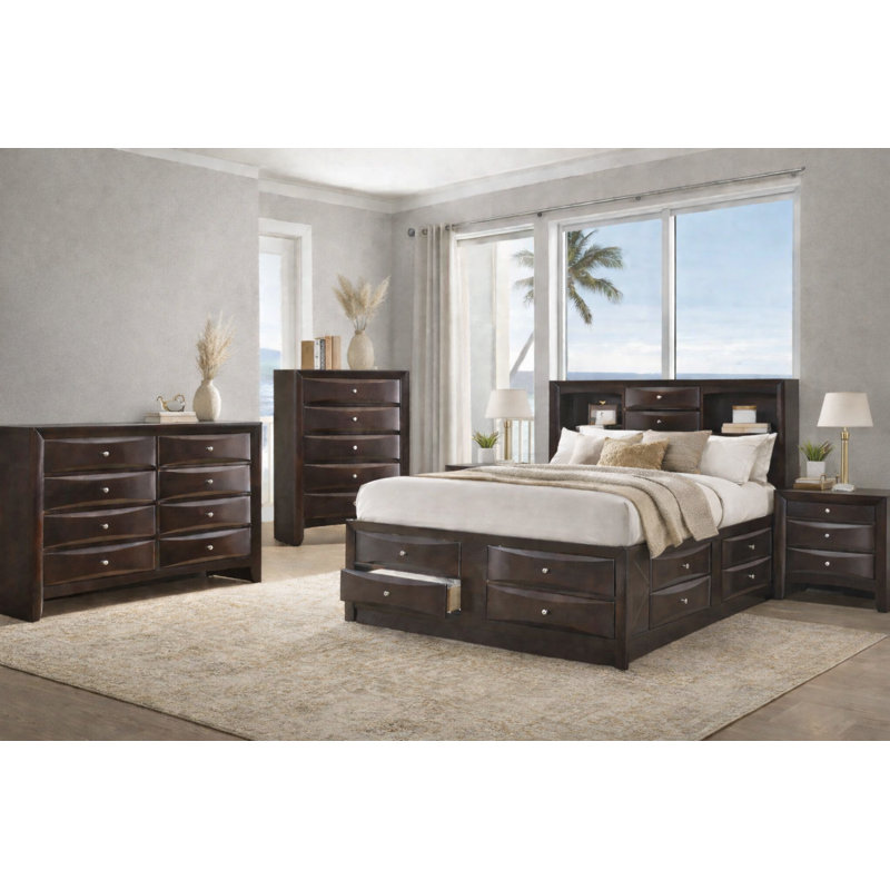 Ensemble de chambre à coucher avec lit plateforme et rangement Modern, Queen, 5 Piece