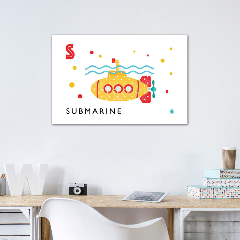 S Is For Submarine - Imprimé, Pas de tapis, H 40 po x l 60 po x 1,5 po, Toile tendue