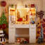 Vanity Desk With Mirror And Lights, Fluted Makeup Vanity Desk With Lights 3 Colours, Glass Top Vanity