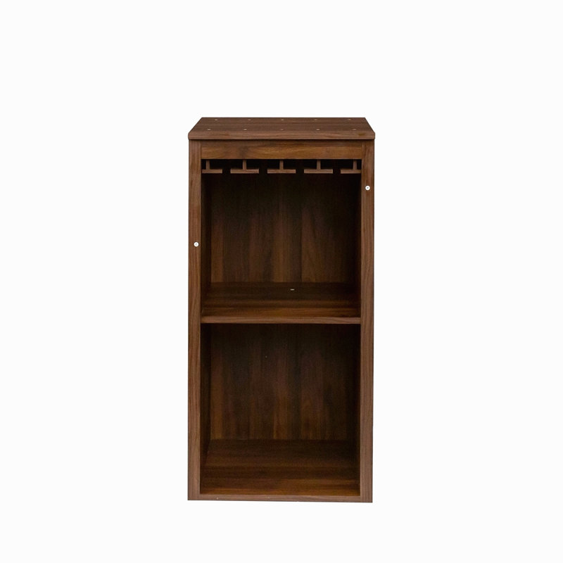 Brown Walnut Colour Modular Wine Bar Cabinet With Storage Shelves With Hutch For Dining Room