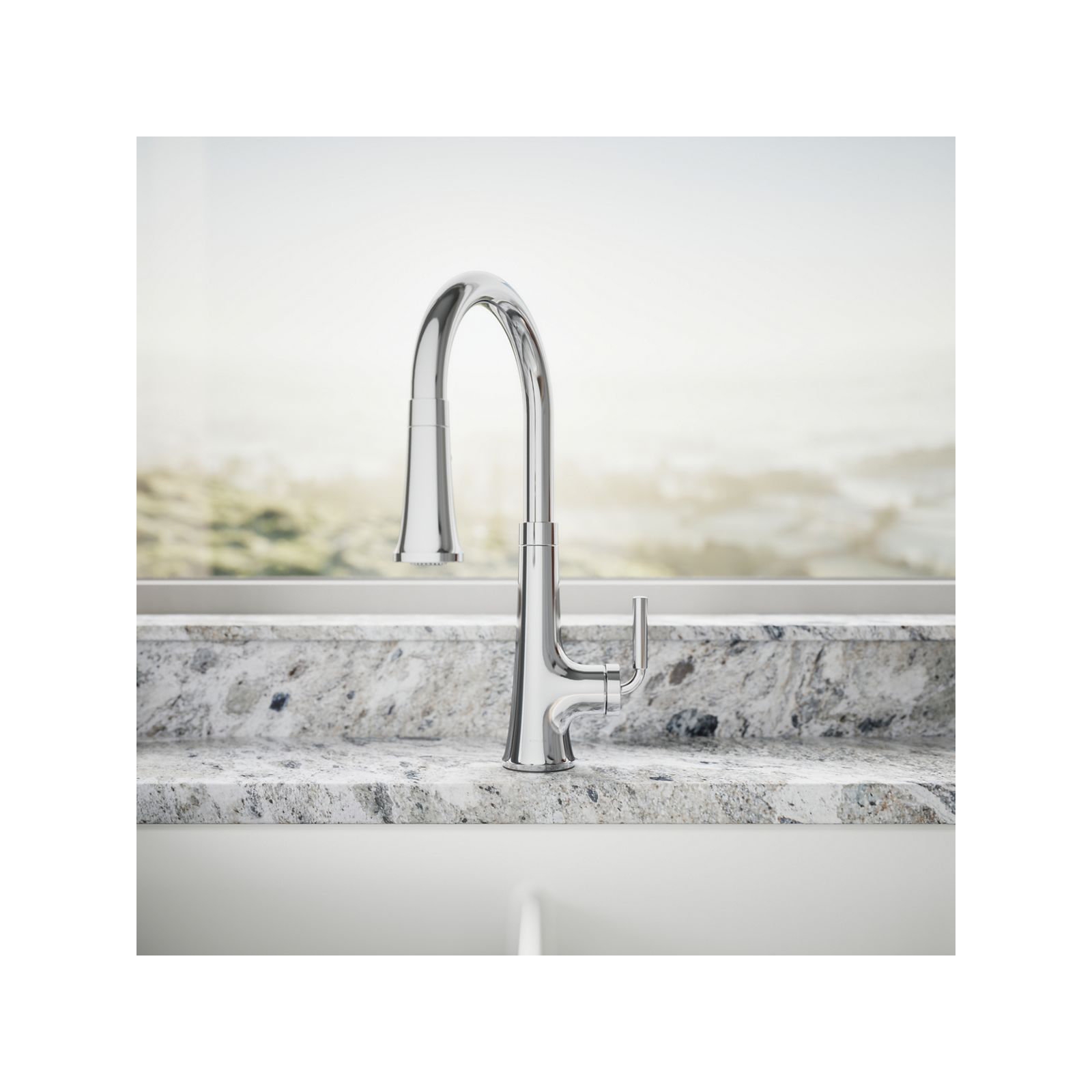 Tone Single Handle Pull Down Kitchen Sink Faucet with Three-Function Pull Down Sprayer, Polished Chrome