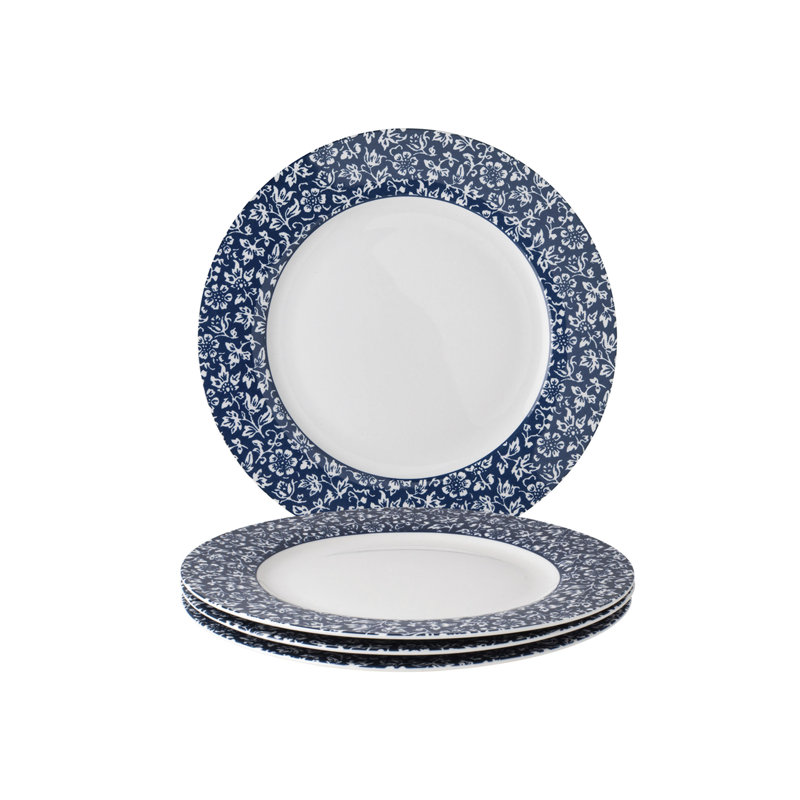 Set of 4 Blue and White Porcelain Dinner Plates