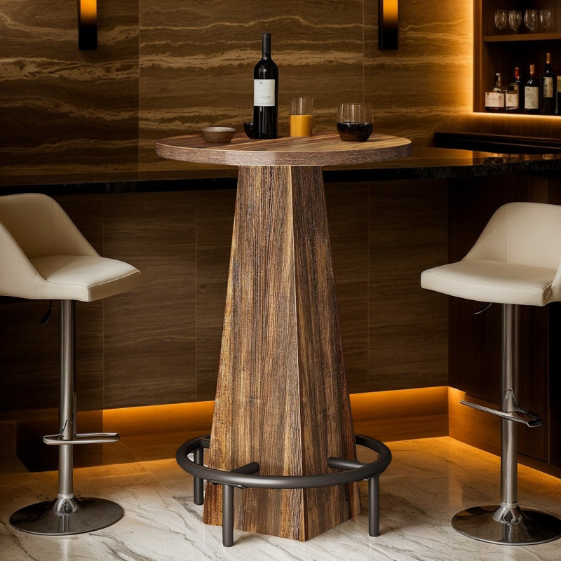 Table de bar ronde, table de comptoir avec repose-pieds pour des réceptions décontractées, Brown