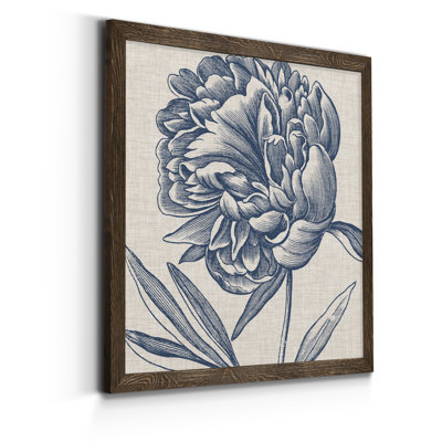 Indigo floral sur lin II - reproduction encadrée de qualité supérieure - prêt à accrocher - impression encadrée