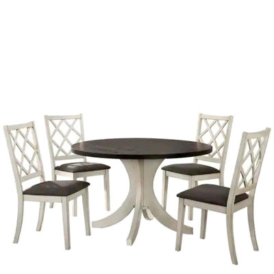 Modern Solid Wood Dining Chairs, Antique White With Gray Seat Cushion And Crossed Back Pattern Cross Design For Area