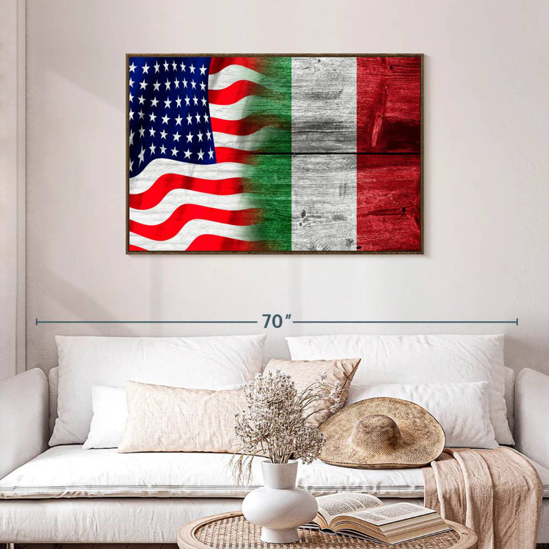 Nish des États-Unis et de l'Italie, Cadre flottant en noyer, 43 po x 29 po