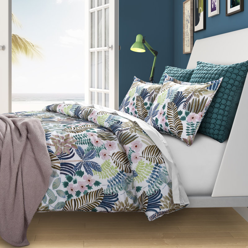 Rockaway Tropical Blue and Green Floral Twin Comforter Set