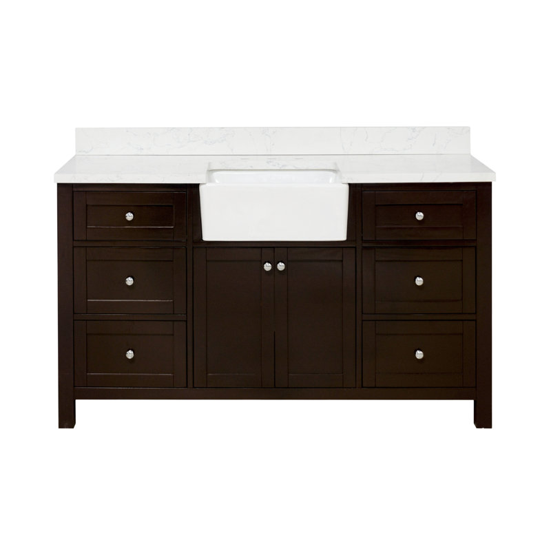 Yorkshire 60'' Single Bathroom Vanity with Engineered Stone Top, Chocolate