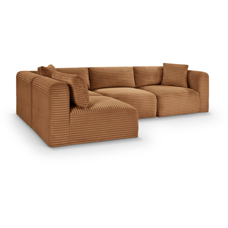 Canapé modulaire en L Carmean Performance, Velours côtelé texturé, 2 sans accoudoirs, 2 en coin