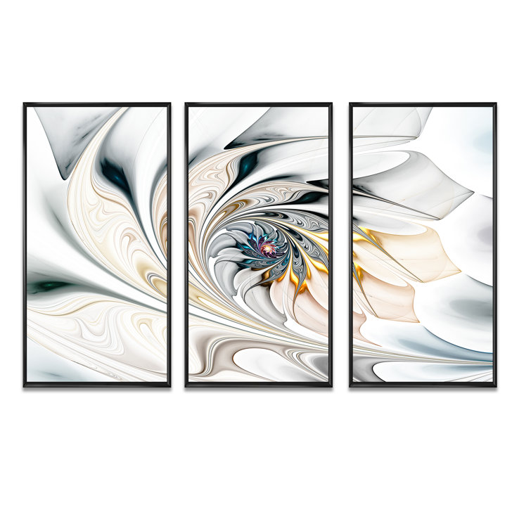 Designart Liquid White Stained Glass IV Modern Framed Art Print - 24 in. Wide x 32 in. High - Gold