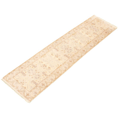 Tapis de couloir en laine noué à la main de conception unique Ivoire 2 pi 8 po x 9 pi 9 po Bryshere Tapis décoratif