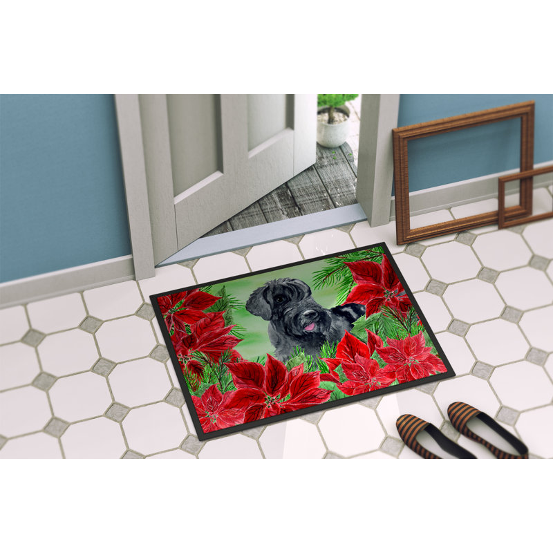 Tapis de porte d’extérieur anti-dérapant géant schnauzer poinsettas, Rectangle 24 po x 36 po