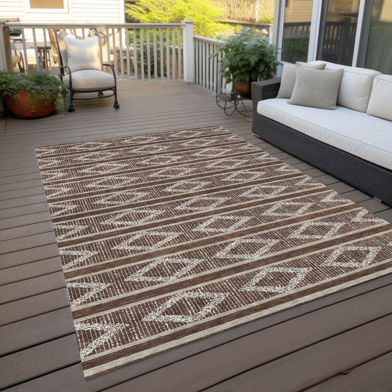 Brown Diamond Pattern Washable Synthetic Area Rug 10' x 14'