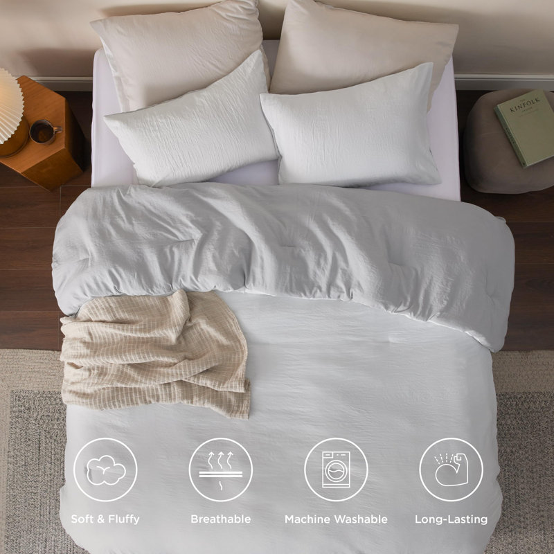 Bedsure Reversible Prewashed Comforter Set, White/Oyster Mushroom, King Comforter + 2 Standard Pillowcases