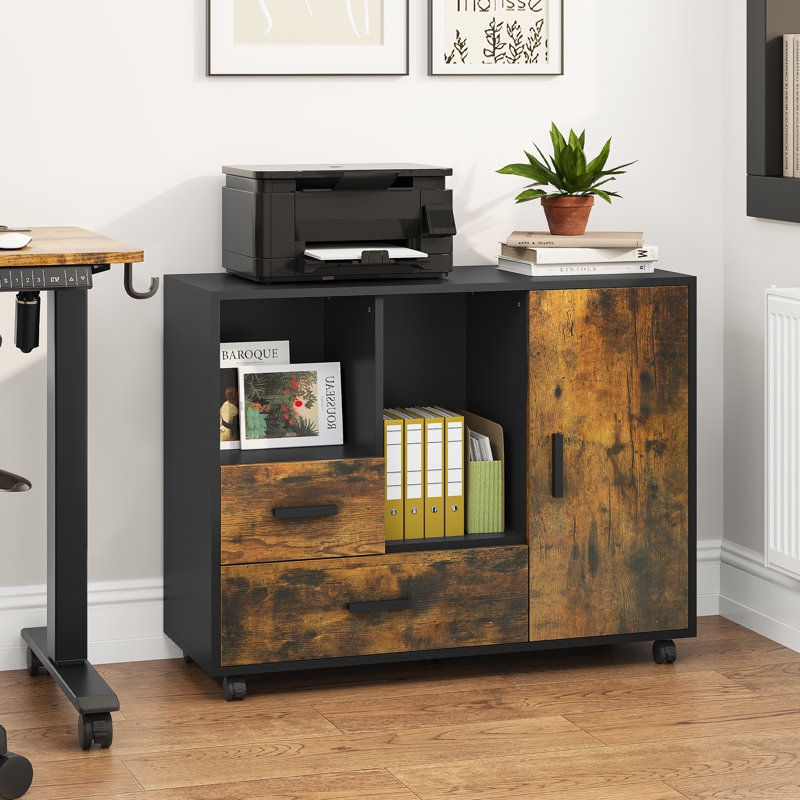 Aadhav 90cm Wide Mobile File Cabinet, 2-Drawer Filing Cabinets for Home & Office