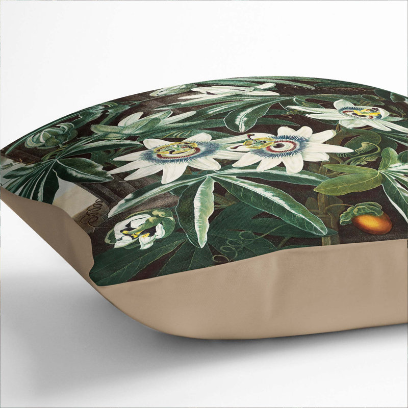Floral Square Throw Cushion, 40cm H x 40cm W x 15cm D, Stone