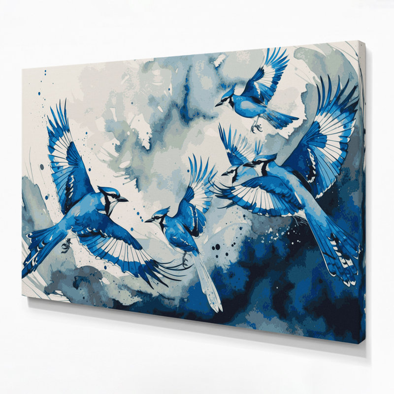 «Birds Blue Jay Green», art mural sur toile, H 16 po x l 20 po