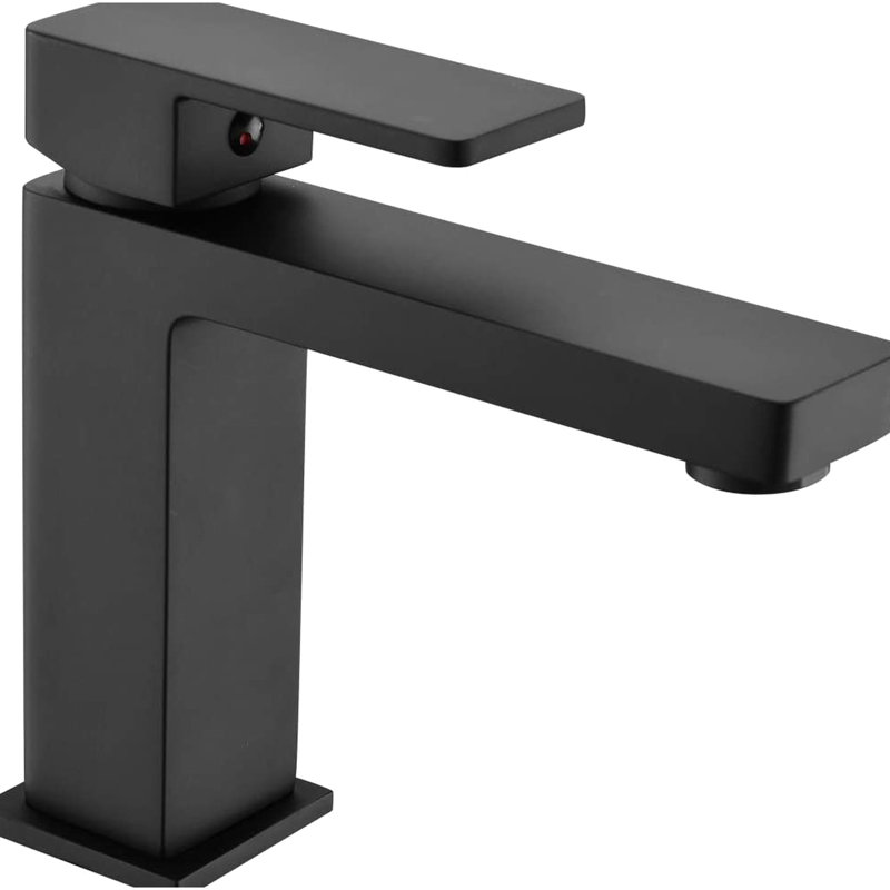 Robinet de salle de bain noir - Design géométrique, poignée, noir mat, monté sur le comptoir, évier moderne à cartouche simple, remplissage en céramique