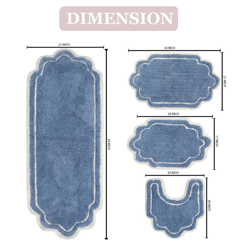 Ensemble de tapis pour salle de bain 100% coton Dobrinsky, lavable à la machine, séchage rapide, absorbant - ensemble de 4 pièces