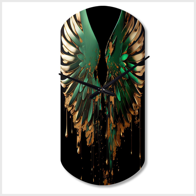 Horloge asymétrique en métal «Green Wings Angel Green - Gold Wings Angel», Petit