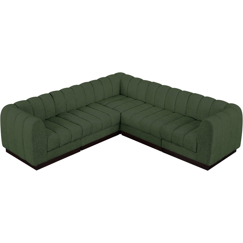Quinn 5 - Piece Upholstered Sectional, Green Chenille Fabric