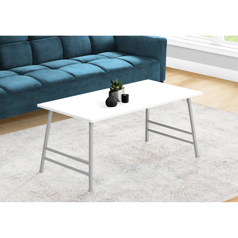 Élément de mobilier de salon contemporain, table basse de L 40 po, combinaison rectangulaire en stratifié blanc et métal gris, moderne