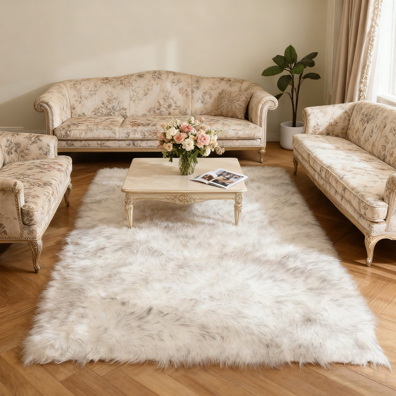 Plush Faux Sheepskin White Rug, Rectangle 5' x 8'