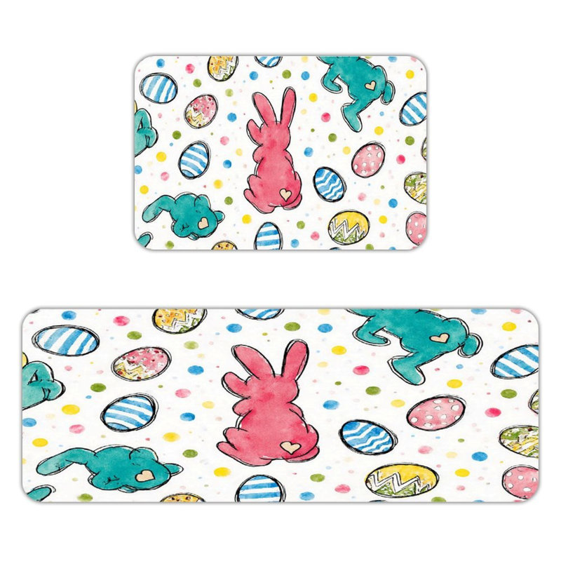 Ensemble de 2 tapis de cuisine et lapins aquarelle