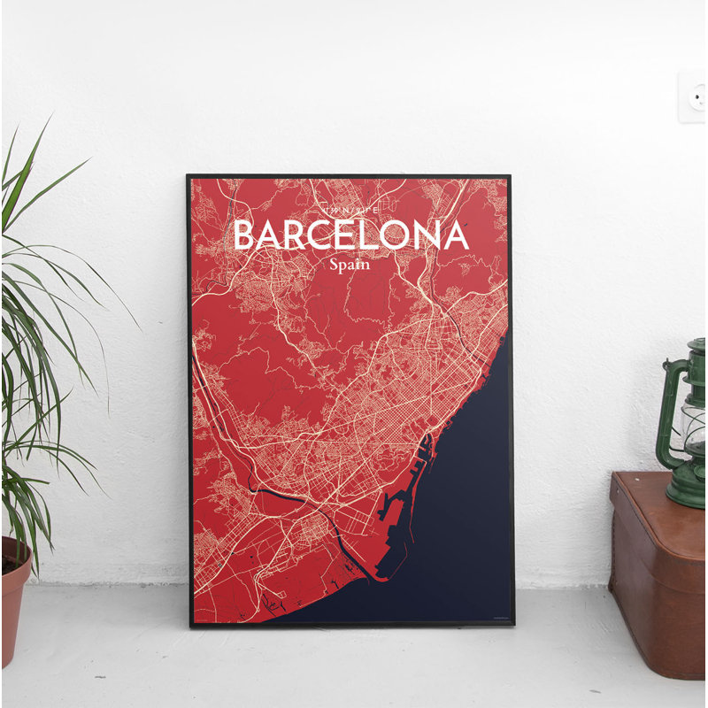 Barcelona City Map - No Frame Print, 60.2 cm H x 27.9 cm W x 0.1 cm D