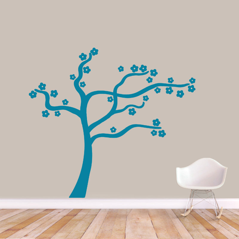 Décalcomanie murale arbre à fleurs gonflable, Bleu sarcelle