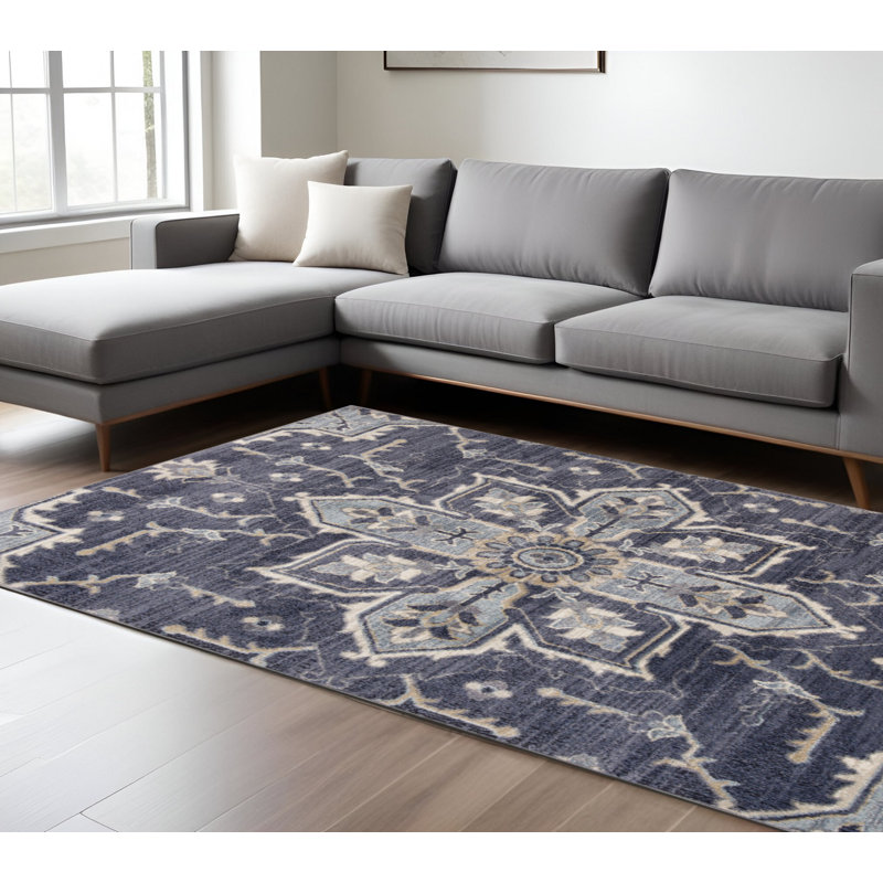 Tapis médaillon floral ivoire et mauve 9 pi x 12 pi