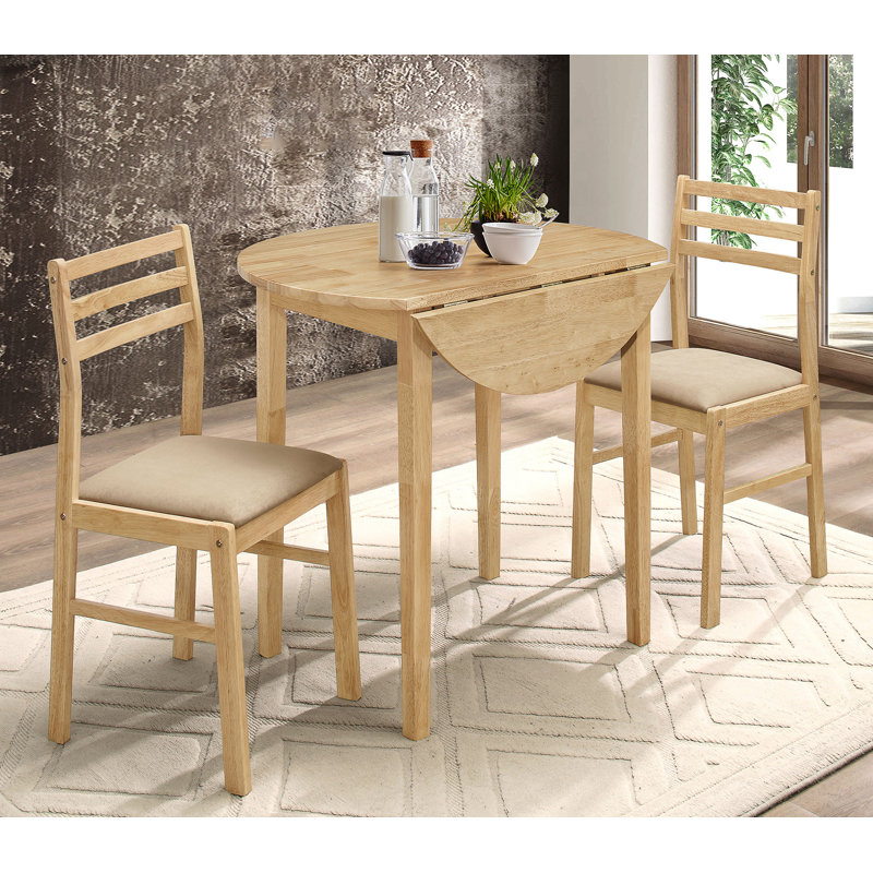 3-Piece Round Drop Leaf Dining Table Set