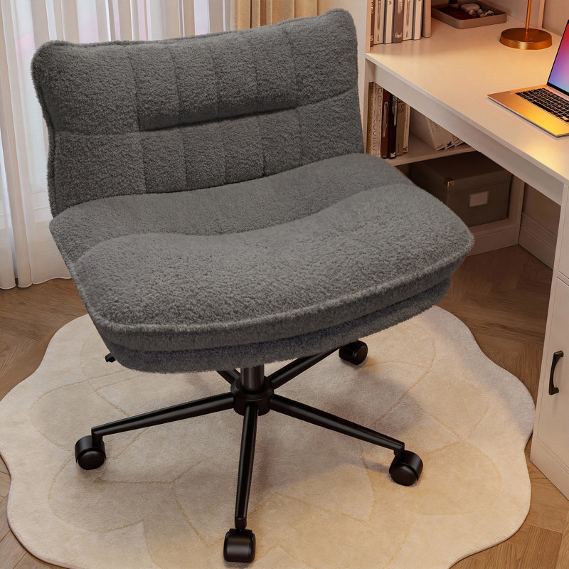 Chaise de bureau croisée très épaisse, siège pivotant réglable en molleton en peluche avec dossier inclinable et élévateur certifié