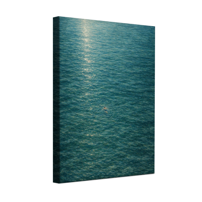 Scenic & Cityscapes Ocean Waves Sunlight Reflection Swimmer Ripple Surface Calm Blue, 30" H x 20" W