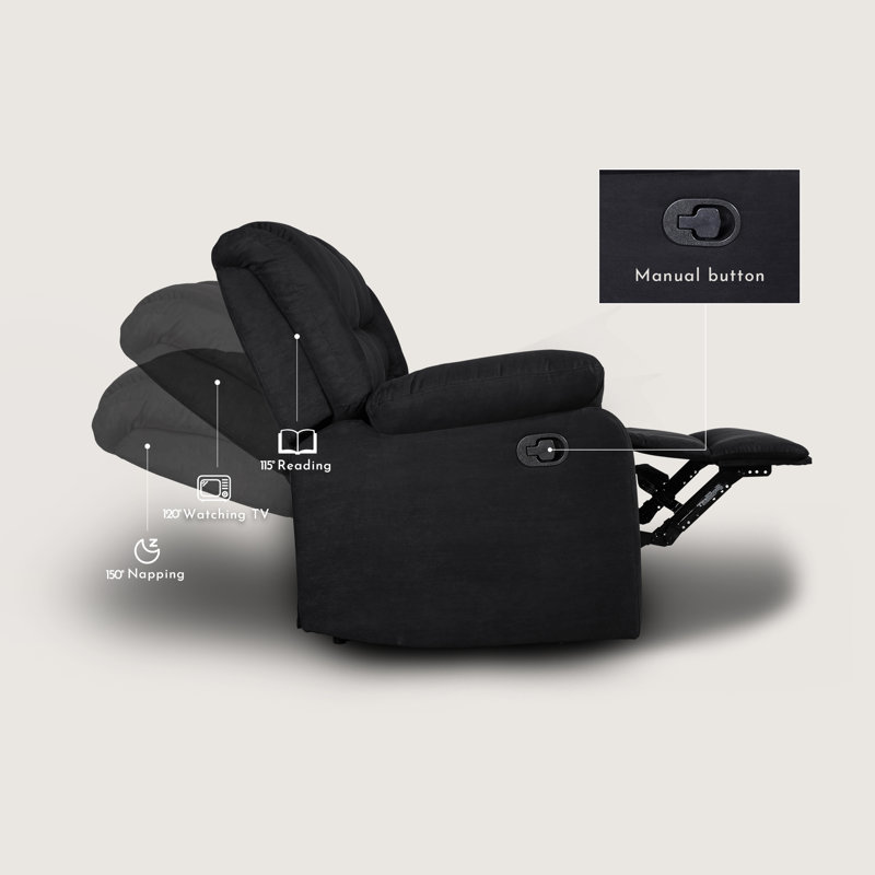 Frithiof 81" Microfiber Manual Recliner Chair Sofa with Drop Table & Cup Holders, Black